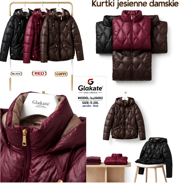 Kurtki damskie zimowe Roz 42-50, 1 Kolor Paczka 5 szt 1